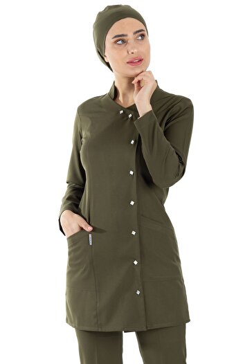 Alsancak Üniforma Luxe Hijab Khaki Πράσινο Χοντρό Ύφασμα Lycra Hijab Nurse Jersey and Doctor Jersey