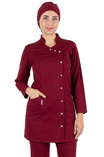 Alsancak Üniforma Luxe Hijab Claret Red Tesatura Groasa Lycra Hijab Asistenta Tricou Si Set Tricou Doctor