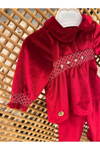 Babydola Velvet Baby Girl Set - Rococo Work Detailed