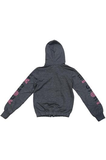 İrem Çocuk Giyim Girl - Dark Gray Cardigan with Text Pattern, Text Pocket and Hood