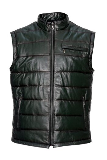 Sanalbolluk Inflatable Leather Vest with Black Color Detail on Green