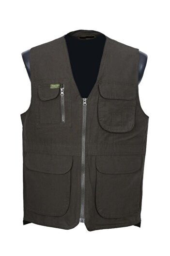 Sanalbolluk Men's Fabric Vest Summer V-Neck Khaki Color