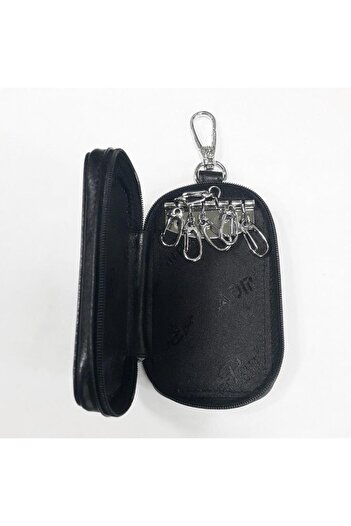 Arpelle Black Color-Zippered Leather Keychain