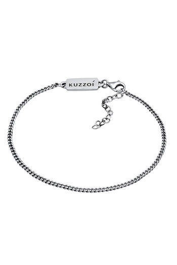 KUZZOI Pánský náramek Curb Chain Basic Minimal Oxidovaný nastavitelný, stříbro 925
