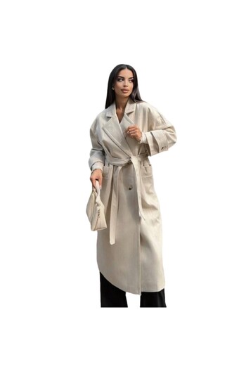 Welsoft New Season Double Breasted Collar Lined Belted Women's Coat