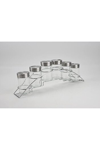 ORCHID 6PCS GLASS SPICE JAR SET WITH METAL RACK
