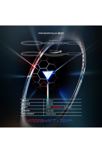 Hundred Primearmour 800 Carbon Fibre Strung Badminton Racket with Full Racket Cover