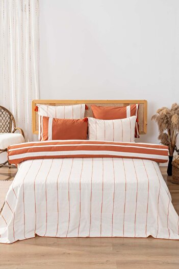 Rivaİstanbul Eva Copper Double 100% Cotton Duvet Cover Bedspread - 7 Piece Dowry Set