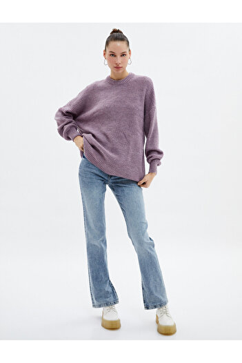 Koton Knitwear Tunic Rubber Knit Long Sleeve Crew Neck Comfortable Pattern