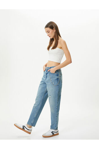 Koton Mom Jeans Standardní řetízek do pasu Detailní kapsa Bavlna - Mom Jean