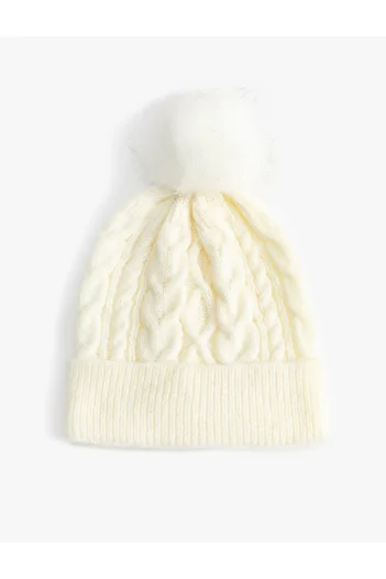 Koton Knitted Beanie Pon Pon Textured Folded