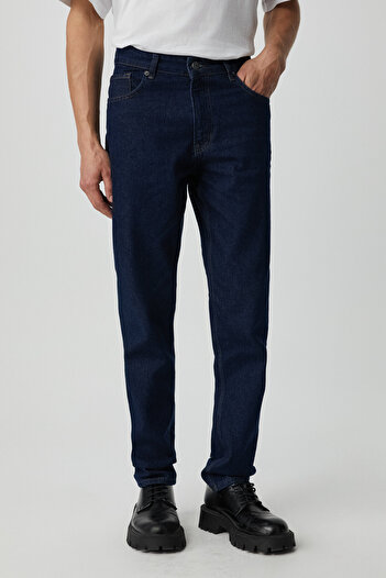GRIMELANGE BRUNO Erkek Regular Fit Rahat Kesim Kalın Dokulu Yıkama Efektli Magic Denim Koyu Mavi Jeans