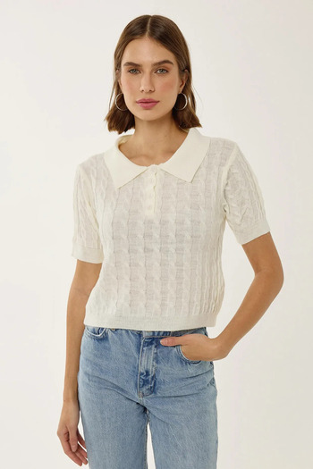 Hiccup Hair Knit Patterned Polo Neck Knitwear Top
