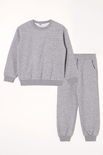 zepkids B Printed Hooded Gray Color Boy's Tracksuit Set