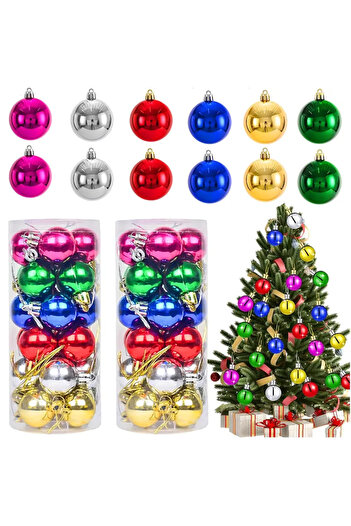 hediyeofisi 12 Pieces Cici Ball Bright Christmas Pine Tree Ornament Decor Ornament Set 3cm