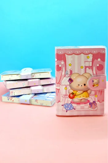 Limmy Pink Fancy Teddy Bear A7 Notepad - Snap Pocket