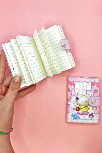 Limmy Pink Fancy Teddy Bear A7 Notepad - Snap Pocket