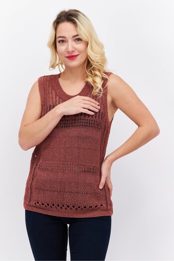Esprit Women Round Neck Sleeveless Knitted Top, Maroon