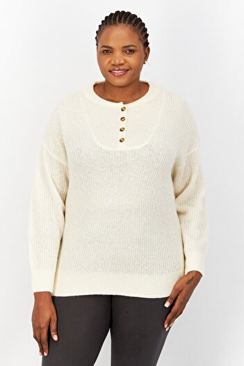 Esprit Women Round Neck Textured Sweater, Off White