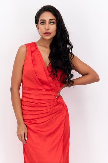 Liquorish Women Solid Satin Maxi Dress, Red
