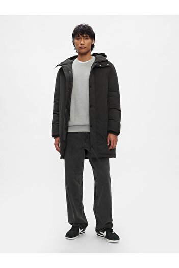 GAP Erkek Siyah PrimaLoft® P.U.R.E.™ Puffer Şişme Uzun Mont