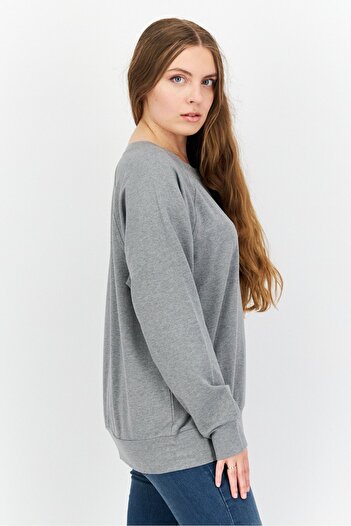 Felina Women Crew Neck Long Sleeve Heather Sweatshirt, Slate Grey
