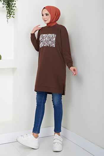 ModaMerve Coffee Tunic - 789Ozr1047-M, Front Print