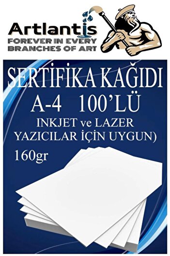 Artlantis A4 Sertifika Kağıdı Kalın 100 Adet Gramajlı Fotokopi Kağıdı 160 gr Tüm Yazıcılara Uyumlu 21x29.7 cm