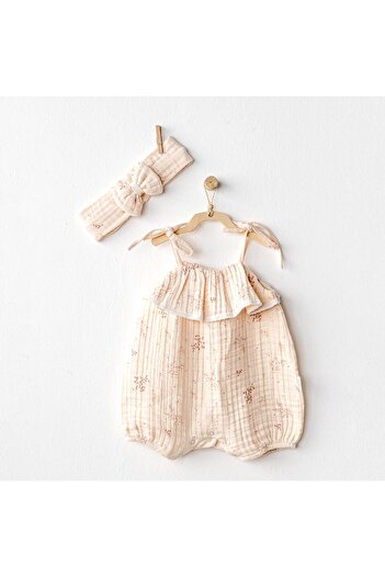 andywawa Muslin Baby Girl Jumpsuit - Pretty Flowers Patterned Romper Band Set Ac24674