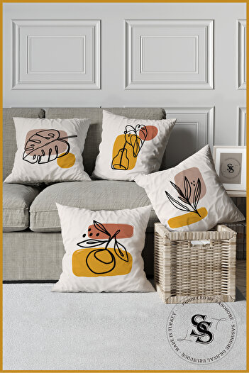 SasoHome Simple Modern Designed Flowers 4-Piece Digital Printed Throw Pillow Cover