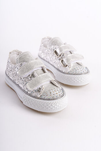 KATEYLER New Season Stoned Velcro Silver Orthopedic Girls Shoes, Girls' Sports Shoes 21-30 Illuminated