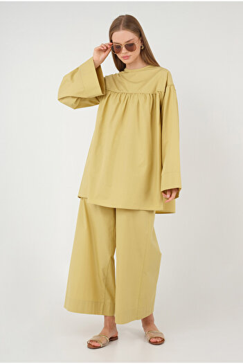 HEQA Soft Lemon Patterned Poplin Tunic - Gathered
