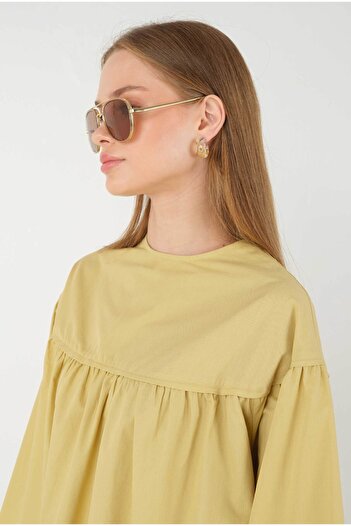 HEQA Soft Lemon Patterned Poplin Tunic - Gathered