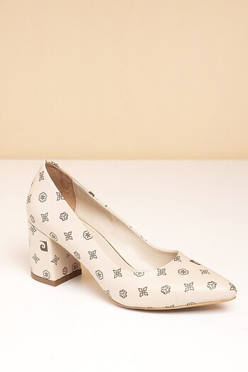 Pierre Cardin Classic Heeled Shoes Women's Lace-Up Beige Shoes