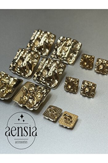 aensia Gold Color Square Striped Metal Knob Set - Pack of 12 (6 Large+6 Small)