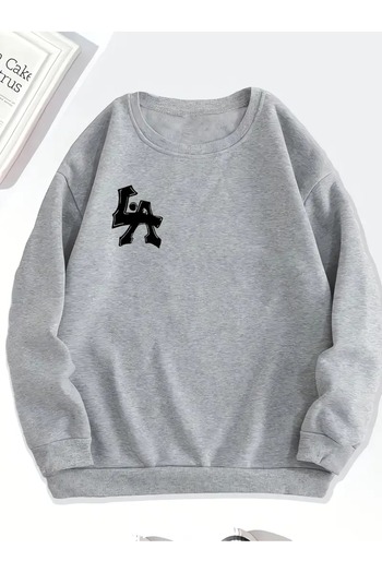 PALPİTO Жіночий сірий логотип La з принтом на велосипедному комірі Oversize Sweatshirt