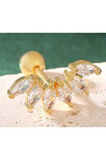 DM -Care Wheat Grain Shaped Earrings, Zircon Stone Design Steel Earrings "1 Piece Single Product"