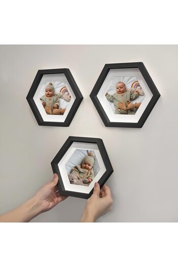 Nobbystar Adhesive Disconnect Medium Size Black Hexagonal Frame with Paspart - Pack of 3