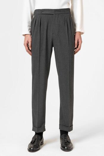 Antioch Anthracite High Waist Striped Double Leg Men's Trousers