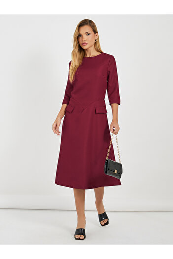 Styli Textured A-Line Midi Dress with Flap Detail
