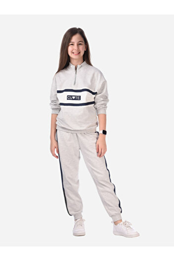 Victor and Jane By Styli Slogan Print Half Zipper Sweatshirt & Joggers Set