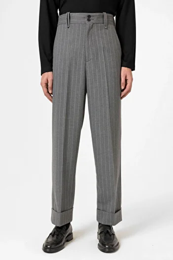Antioch Gray High Waist Striped Relaxed Fit Men's Trousers