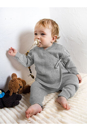 Minora Winter Knitwear Double Breasted Suit Gray