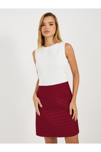 Styli Color Block Tweed Shift Knee Length Dress