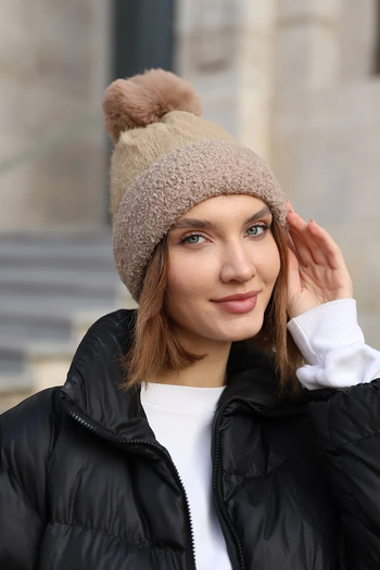 REMSA Γυναικείο Beret 1136 Mink - Pompom Detailed