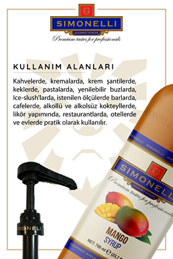 Simonelli Kahve Ve Kokteyl Şurubu Mango Aromalı 700 ml Pompa Hediyeli