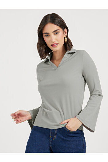 Styli Ribbed Regular Fit Flared Sleeve Polo T-Shirt