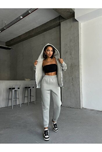 İLKCET MODA Kadın Kapüşonlu Oversize Alt Üst Eşofman Takımı