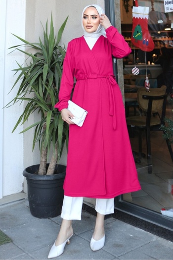 Bestenur Pink Tunnel Belted Kimono 720