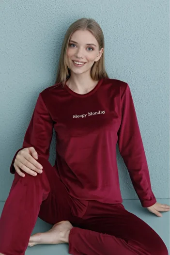 Mihra Soft Velvet Winter Long Sleeve Women's Pajamas Set